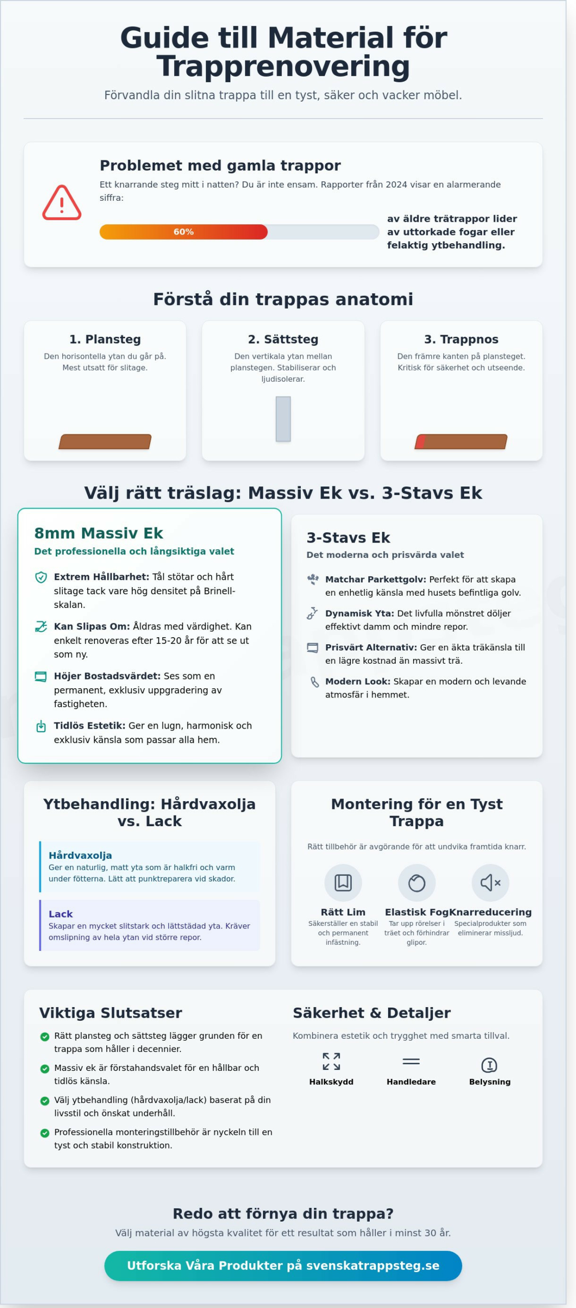 Material för trapprenovering: En komplett köpguide för 2026